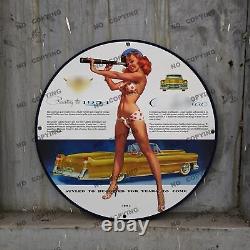 Vintage Car Pinupgirl Style Gas Station Service Man Cave Oil Porcelain Sign 027