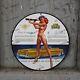 Vintage Car Pinupgirl Style Gas Station Service Man Cave Oil Porcelain Sign 027