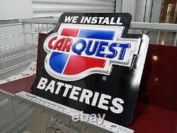 Vintage Carquest Metal Sign Advertising We Install Batteries Large 24×21 NOS