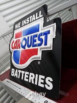 Vintage Carquest Metal Sign Advertising We Install Batteries Large 24×21 NOS