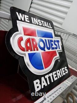 Vintage Carquest Metal Sign Advertising We Install Batteries Large 24×21 NOS