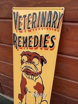 Vintage Carswell Veterinary Remedies Embossed Metal Sign Porcelain Gas Oil Dog