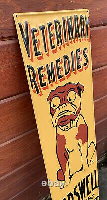 Vintage Carswell Veterinary Remedies Embossed Metal Sign Porcelain Gas Oil Dog