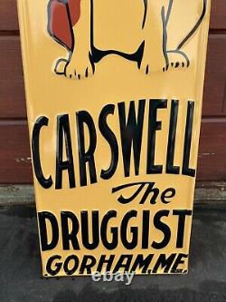 Vintage Carswell Veterinary Remedies Embossed Metal Sign Porcelain Gas Oil Dog