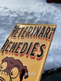 Vintage Carswell Veterinary Remedies Embossed Metal Sign Porcelain Gas Oil Dog