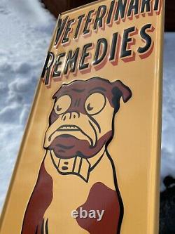 Vintage Carswell Veterinary Remedies Embossed Metal Sign Porcelain Gas Oil Dog