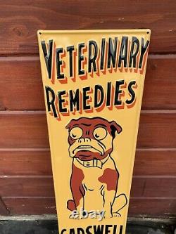 Vintage Carswell Veterinary Remedies Embossed Metal Sign Porcelain Gas Oil Dog