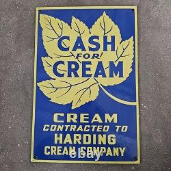 Vintage Cash For Cream Old Us Gasoline Oil Gas Pump Enamel Porcelain Sign
