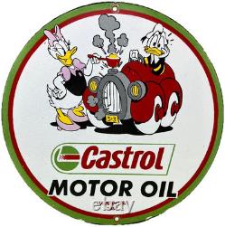 Vintage Castrol Motor Oil Porcelain Dealership Sign Gas Station Disney Donald