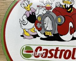 Vintage Castrol Motor Oil Porcelain Dealership Sign Gas Station Disney Donald