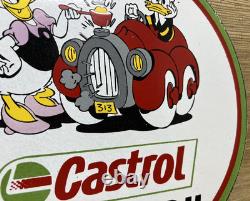 Vintage Castrol Motor Oil Porcelain Dealership Sign Gas Station Disney Donald