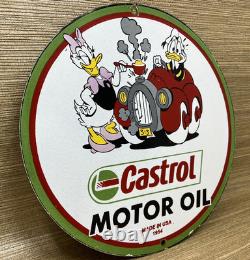 Vintage Castrol Motor Oil Porcelain Dealership Sign Gas Station Disney Donald