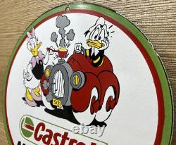 Vintage Castrol Motor Oil Porcelain Dealership Sign Gas Station Disney Donald