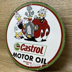 Vintage Castrol Motor Oil Porcelain Dealership Sign Gas Station Disney Donald
