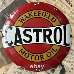 Vintage Castrol Wakefield Motor Oil 12 Inch Convex Porcelain Enamel Sign