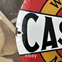 Vintage Castrol Wakefield Motor Oil 12 Inch Convex Porcelain Enamel Sign