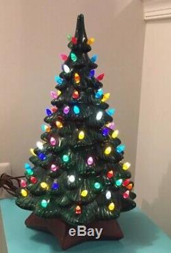Vintage Ceramic Christmas Tree, Large (19x12), Hand Signed, Colored Bulbs