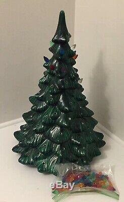 Vintage Ceramic Christmas Tree, Large (19x12), Hand Signed, Colored Bulbs