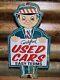 Vintage Certified Used Cars Porcelain Sign Gas Oil Sales Service Dealership Man