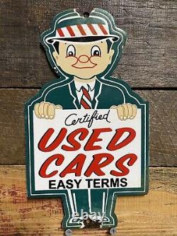 Vintage Certified Used Cars Porcelain Sign Gas Pump Plate Motor Oil Auto Sales