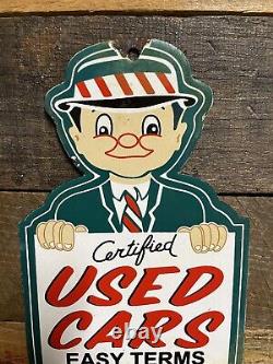 Vintage Certified Used Cars Porcelain Sign Gas Pump Plate Motor Oil Auto Sales
