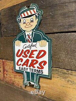 Vintage Certified Used Cars Porcelain Sign Gas Pump Plate Motor Oil Auto Sales