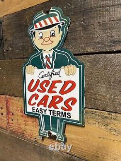 Vintage Certified Used Cars Porcelain Sign Gas Pump Plate Motor Oil Auto Sales