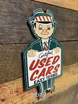 Vintage Certified Used Cars Porcelain Sign Gas Pump Plate Motor Oil Auto Sales