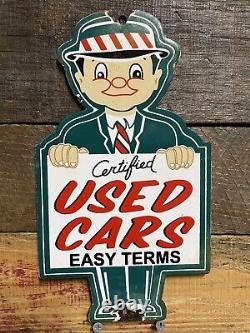 Vintage Certified Used Cars Porcelain Sign Gas Pump Plate Motor Oil Auto Sales