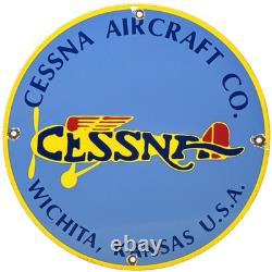 Vintage Cessna Aircraft Co Porcelain Sign Airplane Hangar Gas Station Motor Oil