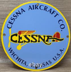 Vintage Cessna Aircraft Co Porcelain Sign Airplane Hangar Gas Station Motor Oil