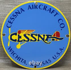 Vintage Cessna Aircraft Co Porcelain Sign Airplane Hangar Gas Station Motor Oil