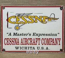 Vintage Cessna Aircraft Co Porcelain Sign Airplane Hangar Gas Station Motor Oil