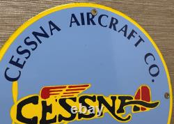 Vintage Cessna Aircraft Co Porcelain Sign Airplane Hangar Gas Station Motor Oil
