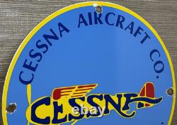 Vintage Cessna Aircraft Co Porcelain Sign Airplane Hangar Gas Station Motor Oil