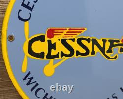 Vintage Cessna Aircraft Co Porcelain Sign Airplane Hangar Gas Station Motor Oil
