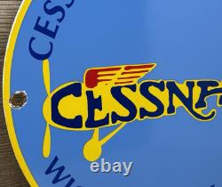 Vintage Cessna Aircraft Co Porcelain Sign Airplane Hangar Gas Station Motor Oil
