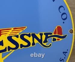 Vintage Cessna Aircraft Co Porcelain Sign Airplane Hangar Gas Station Motor Oil