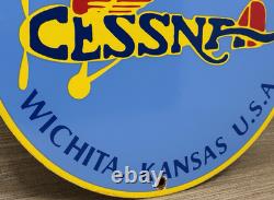Vintage Cessna Aircraft Co Porcelain Sign Airplane Hangar Gas Station Motor Oil