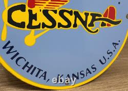 Vintage Cessna Aircraft Co Porcelain Sign Airplane Hangar Gas Station Motor Oil