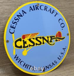 Vintage Cessna Aircraft Co Porcelain Sign Airplane Hangar Gas Station Motor Oil