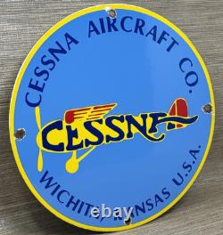 Vintage Cessna Aircraft Co Porcelain Sign Airplane Hangar Gas Station Motor Oil