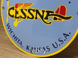 Vintage Cessna Aircraft Co Porcelain Sign Airplane Hangar Gas Station Motor Oil