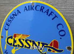 Vintage Cessna Aircraft Co Porcelain Sign Airplane Hangar Gas Station Motor Oil