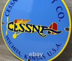 Vintage Cessna Aircraft Co Porcelain Sign Airplane Hangar Gas Station Motor Oil