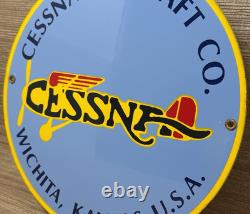Vintage Cessna Aircraft Co Porcelain Sign Airplane Hangar Gas Station Motor Oil