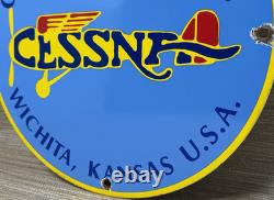 Vintage Cessna Aircraft Co Porcelain Sign Airplane Hangar Gas Station Motor Oil