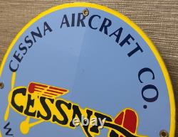 Vintage Cessna Aircraft Co Porcelain Sign Airplane Hangar Gas Station Motor Oil