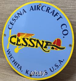 Vintage Cessna Aircraft Co Porcelain Sign Airplane Hangar Gas Station Motor Oil