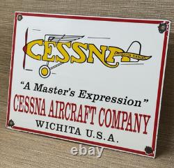 Vintage Cessna Aircraft Co Porcelain Sign Airplane Hangar Gas Station Motor Oil